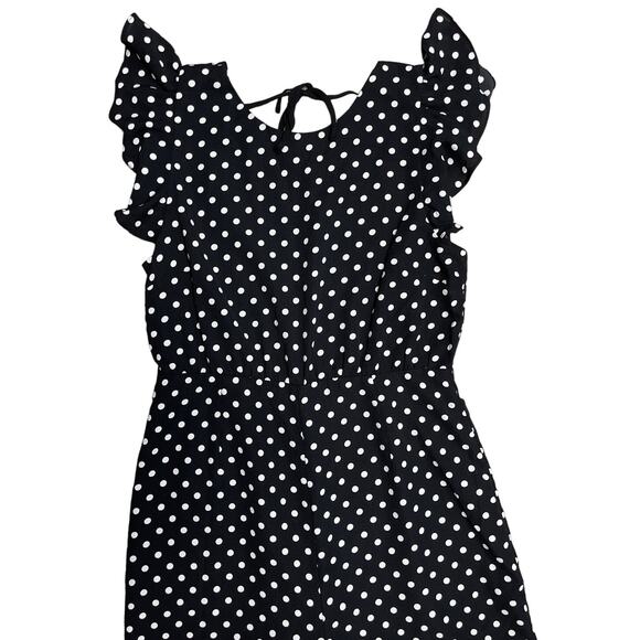 Sugar Lips Black & White Polka Dot Flitter Sleeve Open Back Jumpsuit Size Large - Picture 9 of 11
